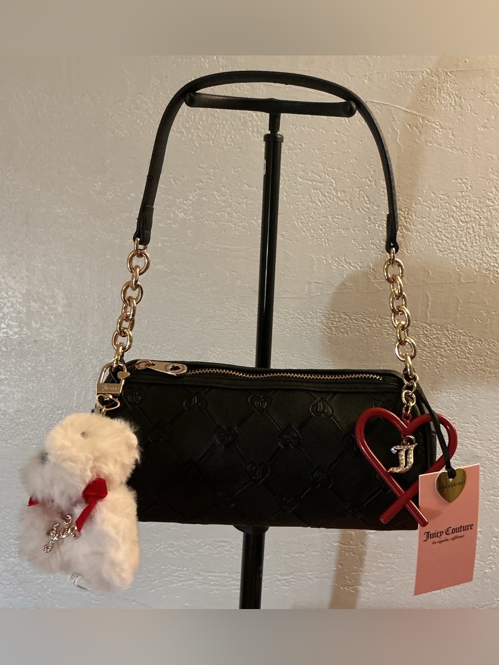 Juicy Couture Holiday In Roll Bag w/Teddy Bear Plush Charm - Liquorice - Picture 1 of 8